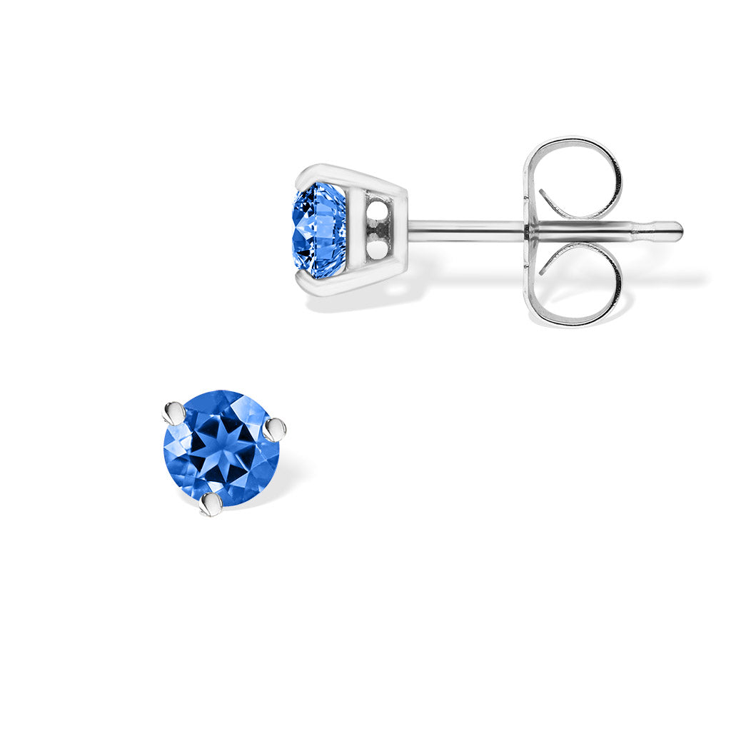 Solitaire Sapphire Stud Earrings in 18K White Gold